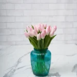 demure tulip pink green vase 1