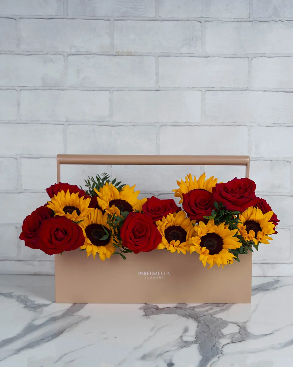 My Happiness tollbox Combination of Sunflowers and Red Roses