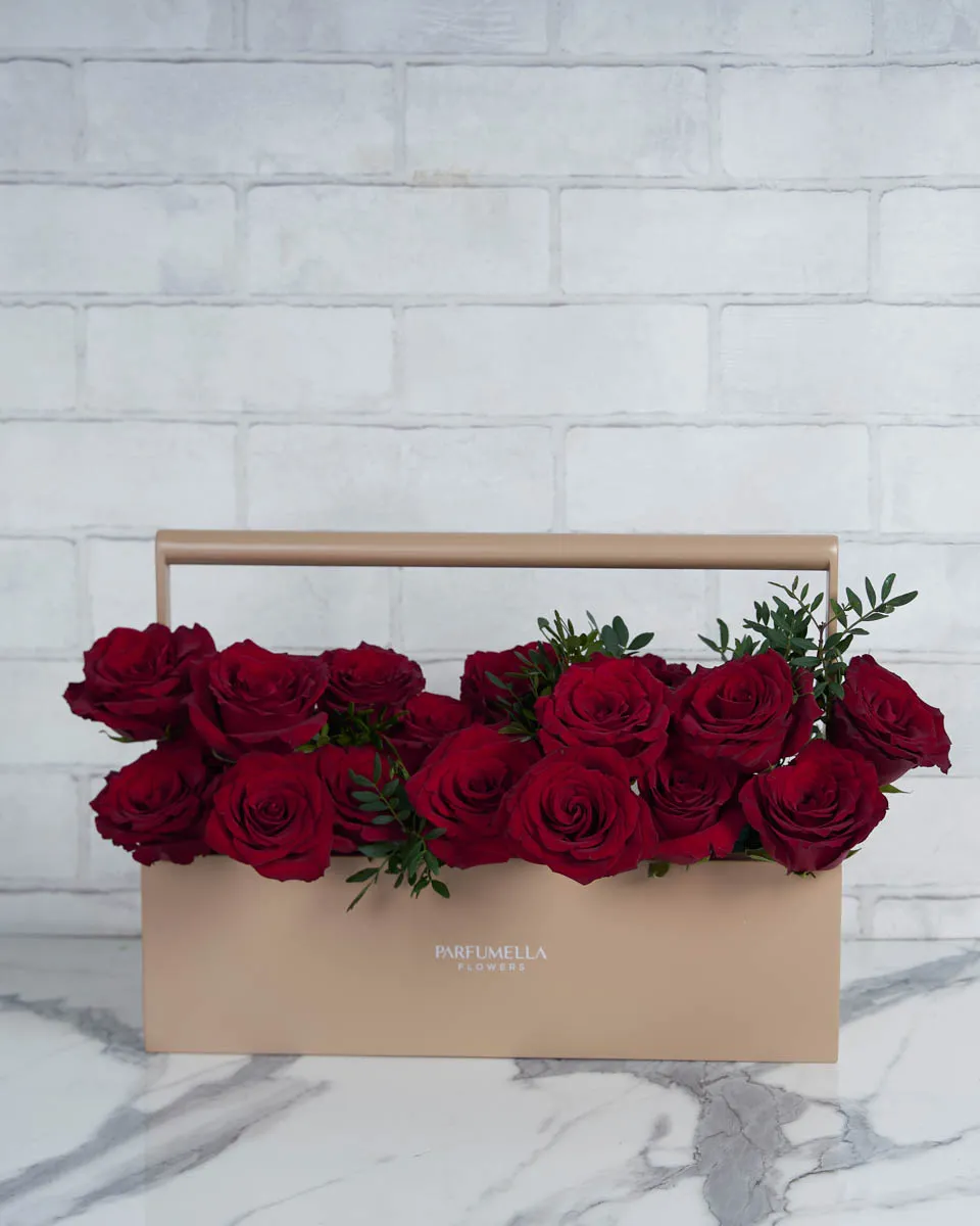 Romantic Red   Toolbox Solid Red American Rose with touch of pistacia 20 stems